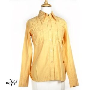 Vintage 1970s Noodle Soup Shirt Blouse Button Down Yellow Fitted Sz S - Hey Viv